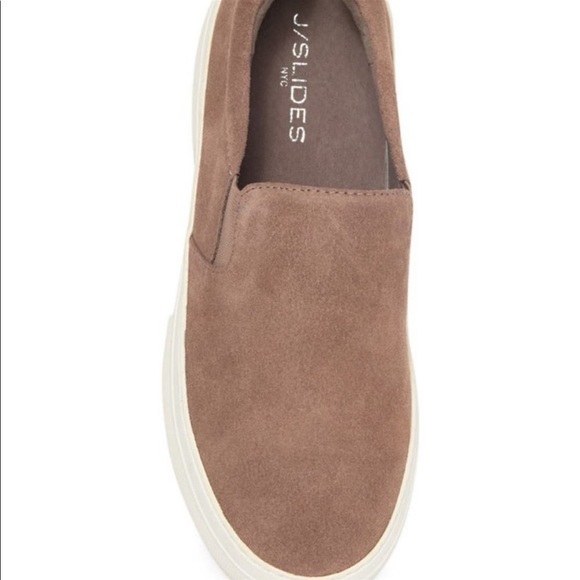 J/SLIDES Platform Cleo Taupe SUEDE SLIP ON Sz 7 Comfy! - Picture 3 of 13